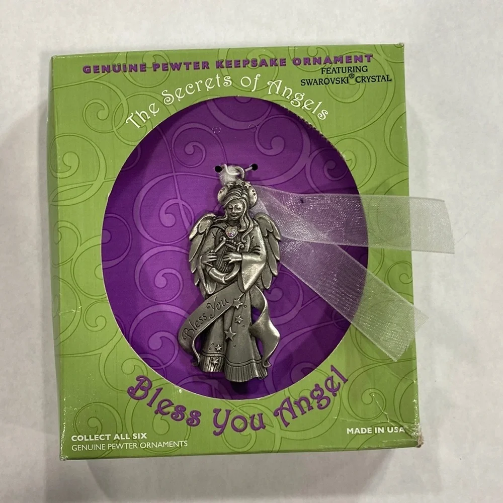 Gloria Duchin pewter bless you‎ angel ornament Swarovski crystal